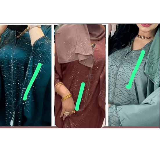 Three images showing fabric texture with a green arrow pointing to a specific area.